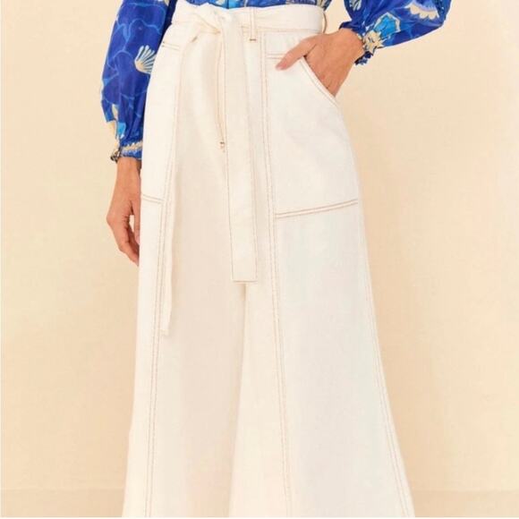 Farm Rio Belted Wide-Leg Twill Pants M - Picture 4 of 11